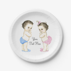 Assiettes En Carton Fête de naissance de jumeaux garçon et fille