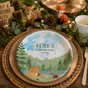 Assiettes En Carton Fête de naissance de l'aventure de camping en forê