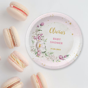 Assiettes En Carton Fête de naissance Fleur de Lune Rose
