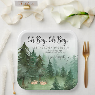 Assiettes En Carton Fête de naissance garçon jumeaux cerf bois