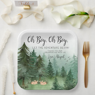Assiettes En Carton Fête de naissance garçon jumeaux cerf bois