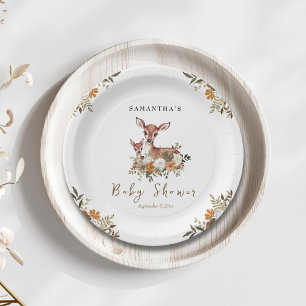 Assiettes En Carton Fête de naissance Rustique Cerf de la Forêt