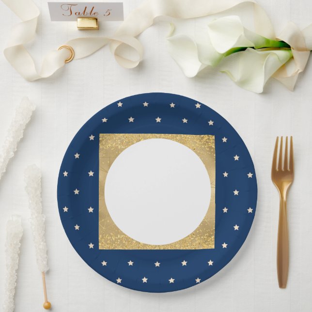 Assiettes En Carton Fête de Noël Blue Stars (Mariage)