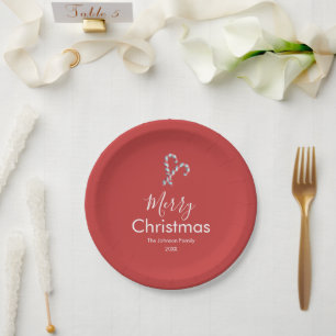 Assiettes En Carton Fête de Noël Canne à Sucre Rouge