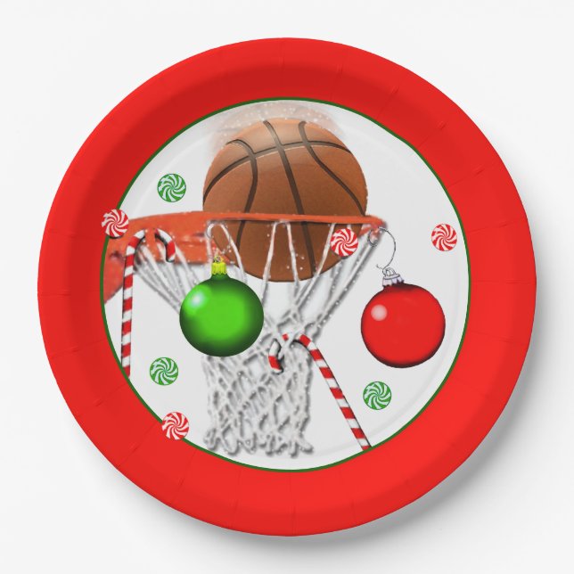 Assiettes En Carton Fête de Noël de basket-ball (Devant)
