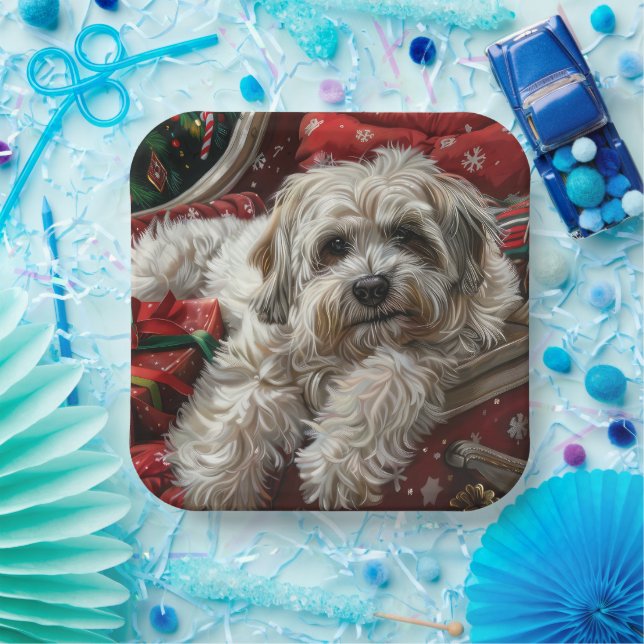 Assiettes En Carton Fête de Noël de Chien Havanais (Fête)