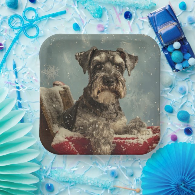 Assiettes En Carton Fête de Noël de chien Schnauzer (Fête)