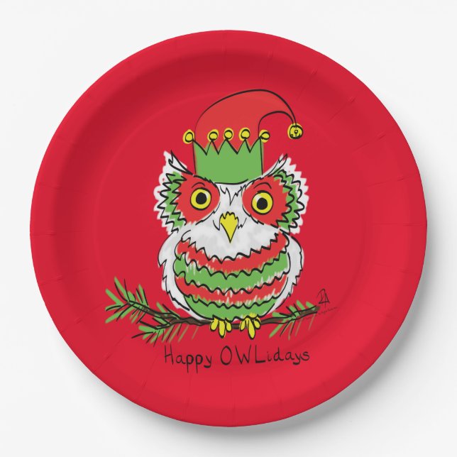 Assiettes En Carton Fête de Noël de Chouette (Devant)