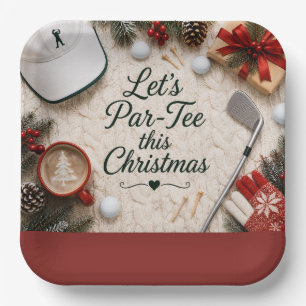 Assiettes En Carton Fête de Noël de golf pour golfeur