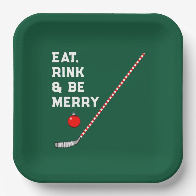 Assiettes En Carton Fête de Noël de Hockey (Recto)