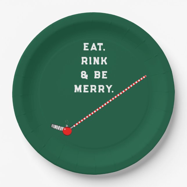 Assiettes En Carton Fête de Noël de Hockey (Devant)