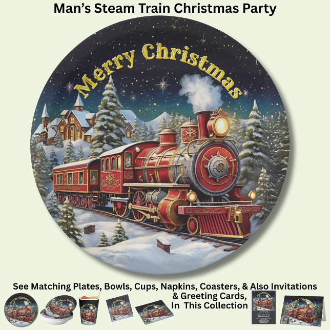 Assiettes En Carton Fête de Noël de l'homme du train à vapeur (Créateur téléchargé)