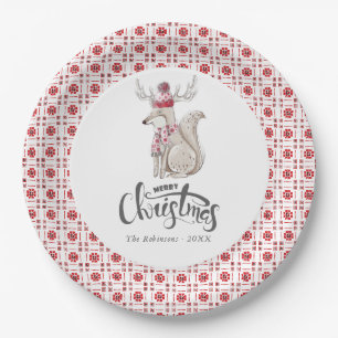 Assiettes En Carton Fête de Noël de Renard d'hiver