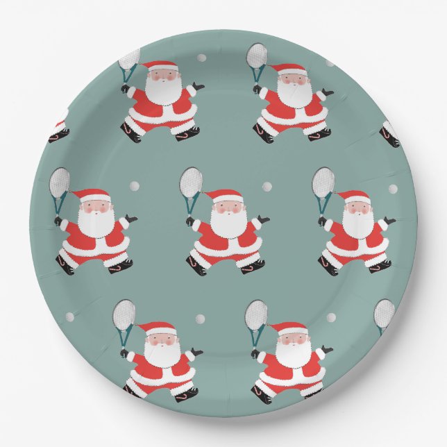 Assiettes En Carton Fête de Noël de tennis (Devant)