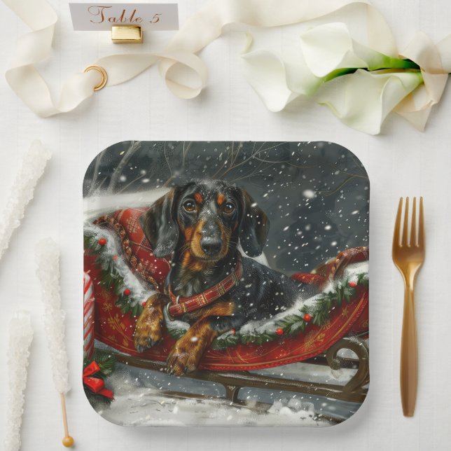 Assiettes En Carton Fête de Noël du chien Dachshund (Mariage)