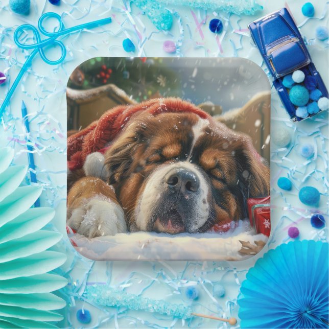 Assiettes En Carton Fête de Noël du chien Mastiff Tibétain (Fête)