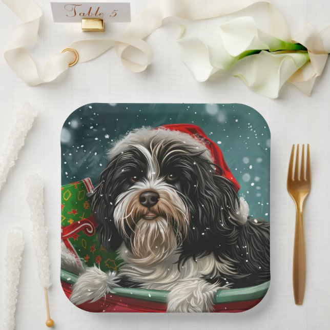 Assiettes En Carton Fête de Noël du chien tibétain Terrier (Mariage)