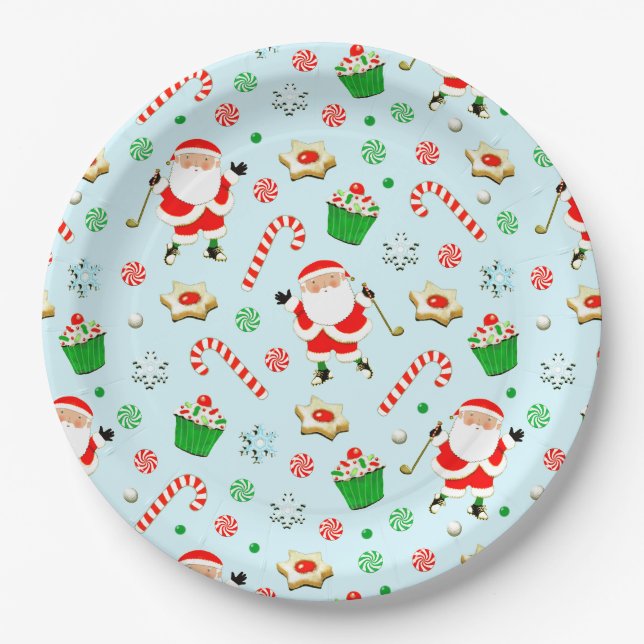 Assiettes En Carton Fête de Noël du golf (Devant)