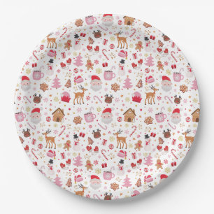 Assiettes En Carton Fête de Noël du Père Noël rose