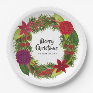Assiettes En Carton Fête de Noël Florale Aquarelle