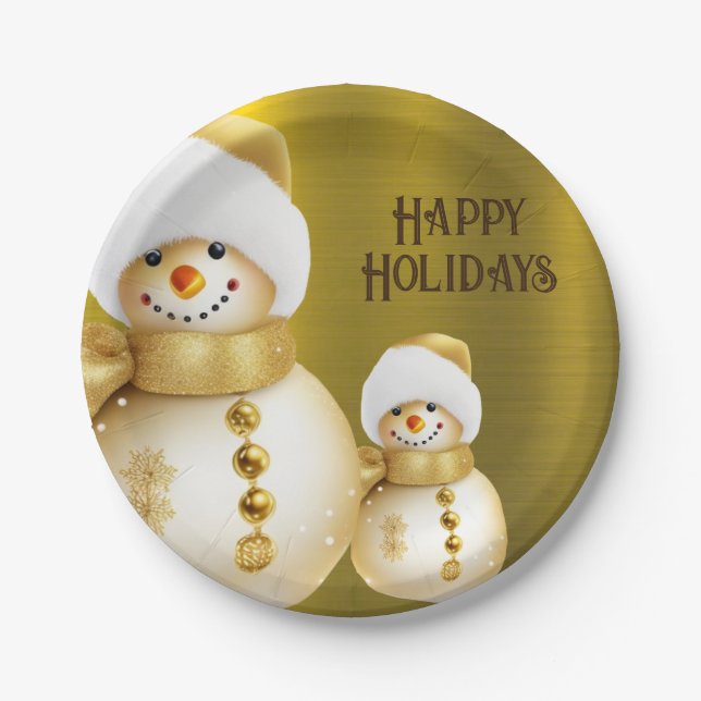 Assiettes En Carton Fête de Noël Golden Snowman (Devant)