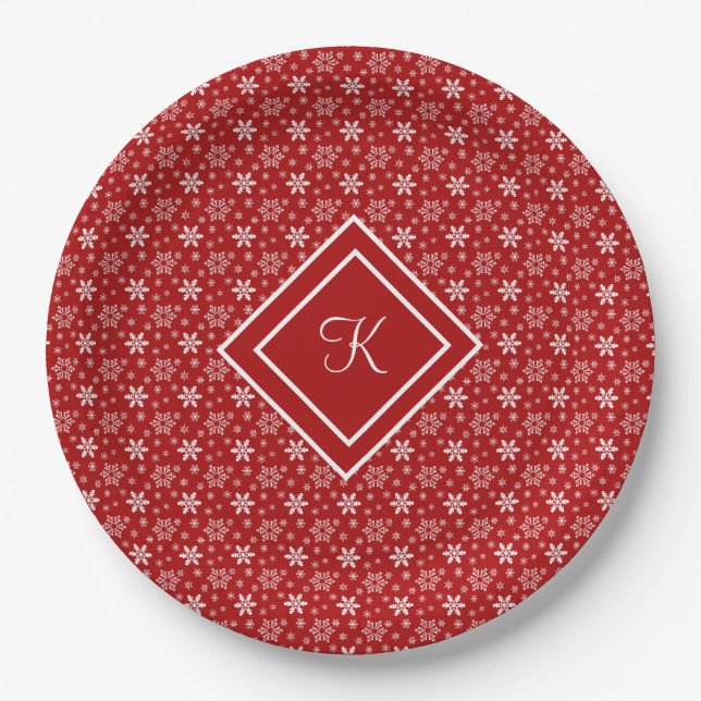 Assiettes En Carton Fête de Noël Monogram Red White (Devant)