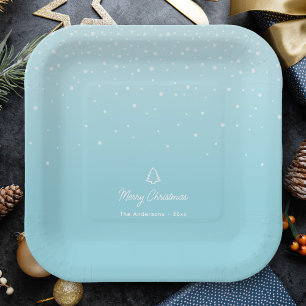 Assiettes En Carton Fête de Noël Pâque Bleu Moelleux Minimal