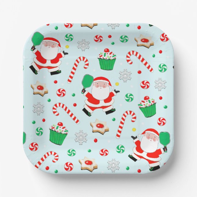 Assiettes En Carton Fête de Noël Pickball (Recto)