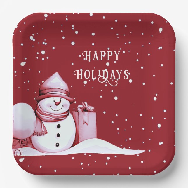 Assiettes En Carton Fête de Noël Red Snowman (Recto)