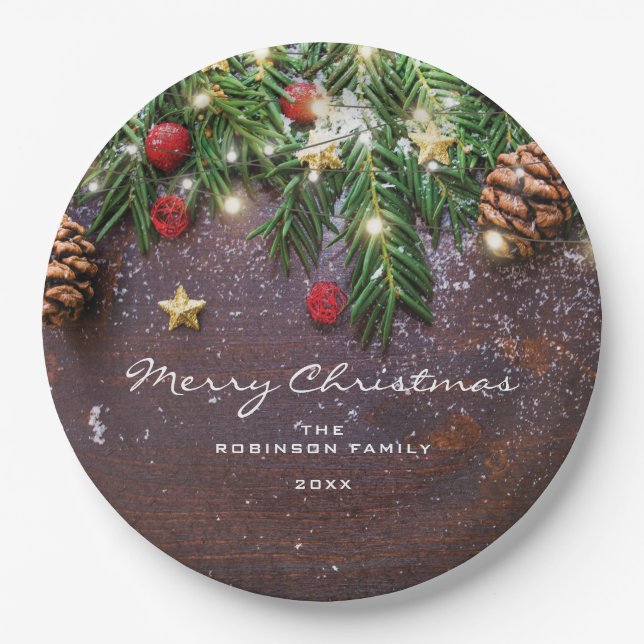 Assiettes En Carton Fête de Noël rustique (Devant)