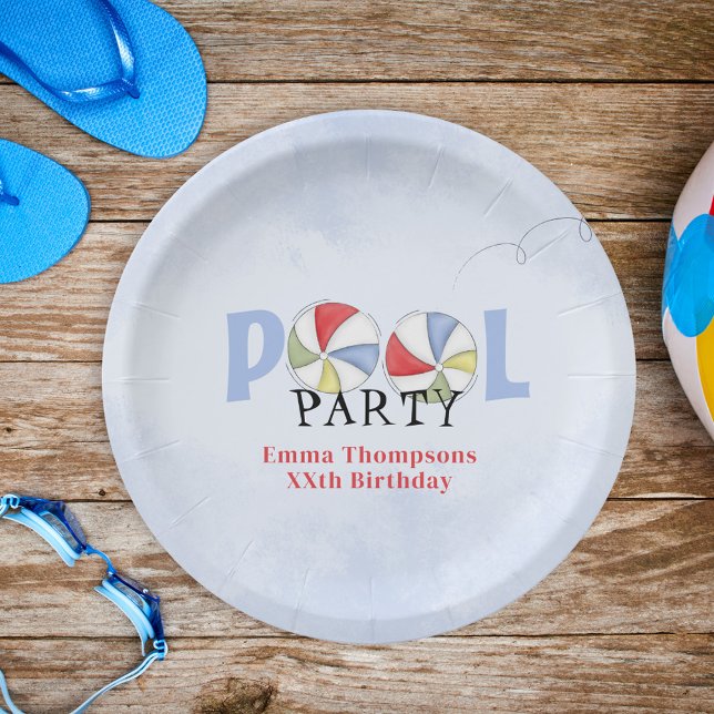 Assiettes En Carton Fête de piscine bleu aquarelle personnalisée (Créateur téléchargé)
