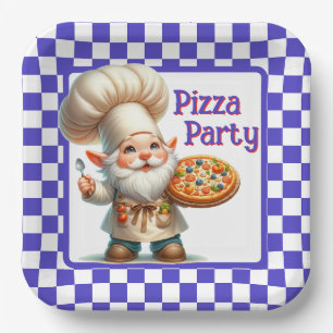 Assiettes En Carton Fête de pizza à carreaux violets
