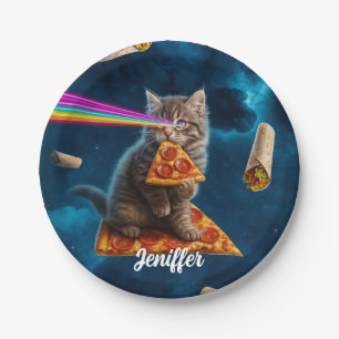 Assiettes En Carton Fête de pizza de chat laser