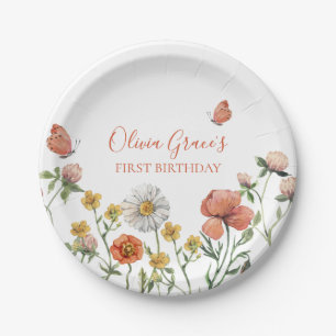 Assiettes En Carton fête de premier anniversaire du fleur sauvage