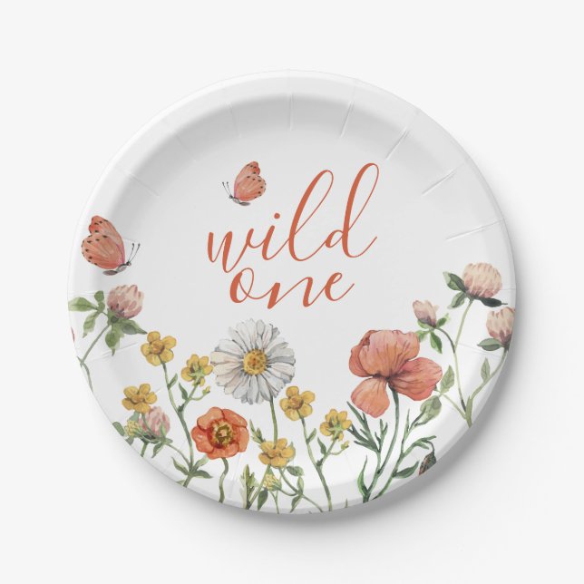 Assiettes En Carton fête de premier anniversaire du fleur sauvage (Devant)