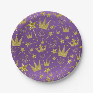 Assiettes En Carton Fête de princesse violette et or pour filles avec