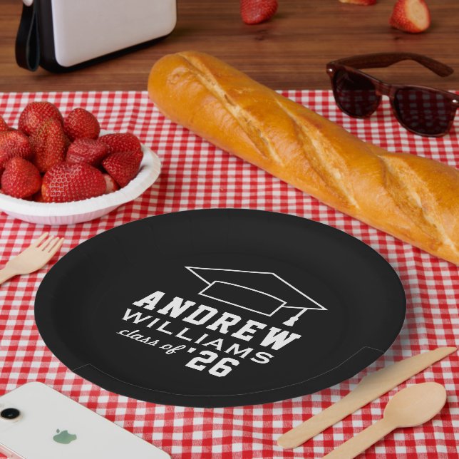 Assiettes En Carton Fête de remise de diplômes sur mesure noir moderne (Pique-nique)
