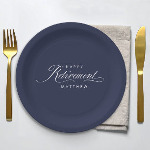 Assiettes En Carton Fête de retraite simple élégante bleu marine
