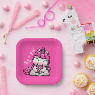 Assiettes En Carton Fête de révélation du sexe de bébé fille Licorne r