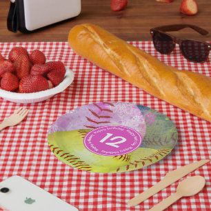 Assiettes En Carton Fête de softball des filles personnalisées