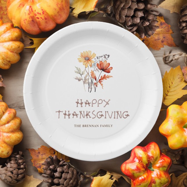 Assiettes En Carton Fête de Thanksgiving Automne Floral Élégant Modern (Thanksgiving Party Fall Floral Elegant Modern Paper Plates)
