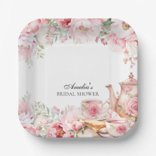 Assiettes En Carton Fête de thé de l'après-midi Floral Rose Tendresse