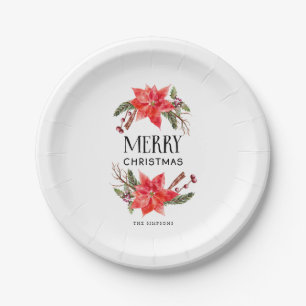 Assiettes En Carton Fête de Vacances Poinsettia Verdure