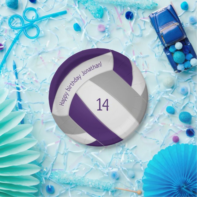 Assiettes En Carton Fête de volley-ball ado violet gris (Fête)