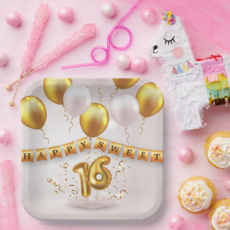 Assiettes En Carton Fête des 16 ans Golden Glow Sweet