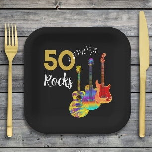 Assiettes En Carton Fête des 50 ans de la guitare 50 rocks