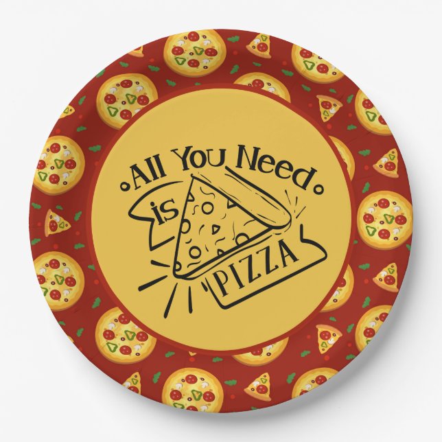 Assiettes En Carton fête des amateurs de pizza (Devant)