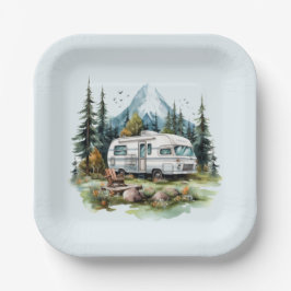 Assiettes En Carton Fête des amoureux du camping cool