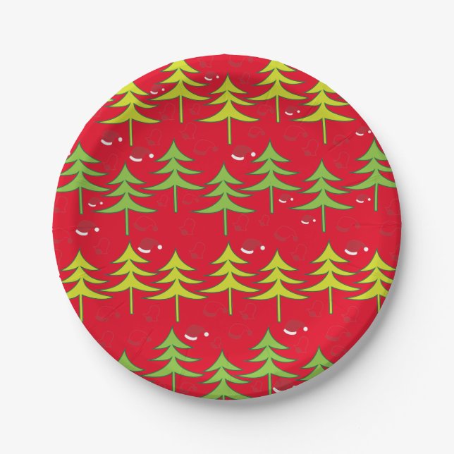 Assiettes En Carton Fête des arbres de Noël (Devant)