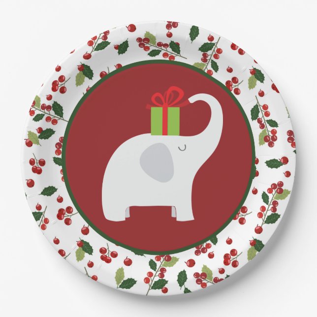 Assiettes En Carton Fête des éléphants blancs de Noël (Devant)